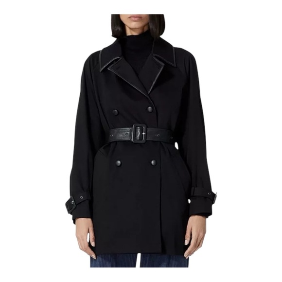 The Kooples Jackets & Blazers - The Kooples LEMAL Trench Coat Black Leather Belt Cotton Size 34 US 2 $618 NWT